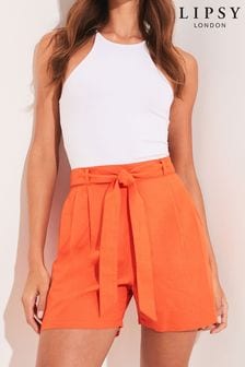 Lipsy Orange Linen High Waist Belted Shorts (Q33032) | INR 2,774