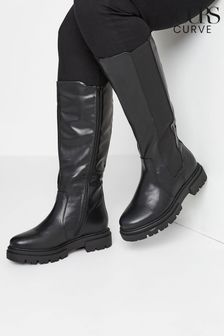 Yours Curve Black Wide Fit Elastic Knee Cleated Boot (Q33074) | €35