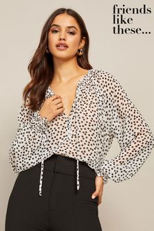 Friends Like These White Tie Neck Blouson Sleeve Top (Q33194) | €19