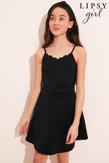Czarny - Trapezowa sukienka z tkaniny scuba Lipsy z muszelkowym wykończeniem przy dekolcie (Q33326) | 77 zł - 100 zł