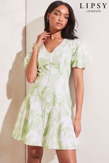 Lipsy Green Print Puff Sleeve Mini Tea Dress (Q33746) | 182 zł