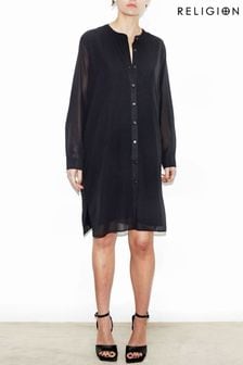 Religion Black Long Line Tunic Shirt Dress (Q33759) | AED333