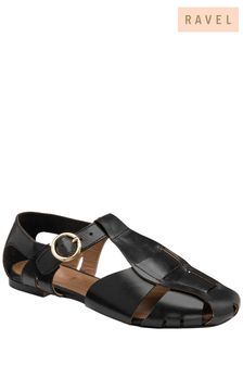 Ravel Black Leather Flat Closed Toe Sandal With Buckle Fastening (Q33768) | €37