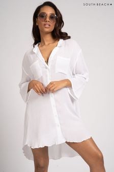 Weiß - South Beach Strandhemd mit Knittereffekt und Tasche (Q33850) | 47 €