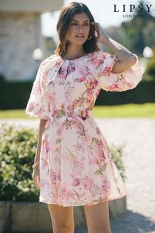 Короткое приталенное платье мини с рукавами-буфами и цветочным принтом Lipsy 3d (Q34004) | €45