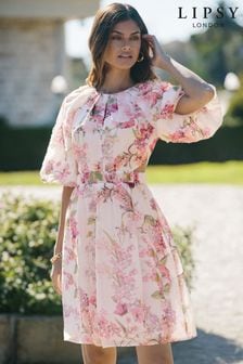 Короткое приталенное платье мини с рукавами-буфами и цветочным принтом Lipsy 3d (Q34005) | €54
