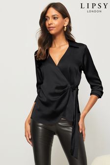 Lipsy Black Wrap Side Tie Satin Shirt (Q34008) | 27 €