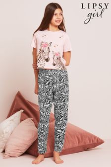 Lipsy Black Zebra Short Sleeve Long Leg Pyjama Set (Q34208) | INR 1,874 - INR 2,756