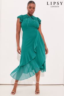 Lipsy Green Curve Embellished Fit and Flare Midi Dress (Q34223) | INR 7,826