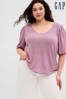 Gap Purple Puff Sleeve Scoop Neck T-Shirt Contains Linen (Q34302) | €15