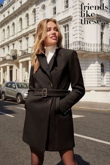 Friends Like These Black Asymmetric Button Belted City Coat (Q34433) | €48