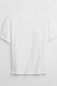 Biały - Koszulka Gap z krótkim rękawem, okrągłym dekoltem i kieszenią (4-13 lat) (Q34562) | 50 zł