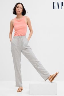 Gap White/Grey Linen Stripe Easy Trousers (Q34627) | €25