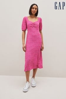 Gap Pink Puff Short Sleeve Slit Dress (Q34657) | €40