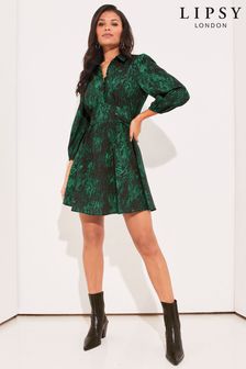 Lipsy Green Roloux Long Sleeve Mini Shirt Dress (Q34680) | €22.50