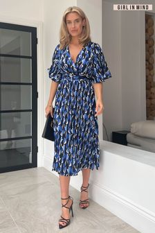 Girl In Mind Blue Geo Print Felicia Pleated Midi Dress (Q34865) | 37 €