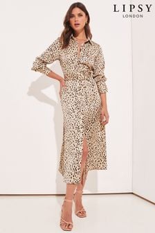 Lipsy Animal Belted Long Sleeve Sleeve Maxi Shirt Dress (Q34957) | €26