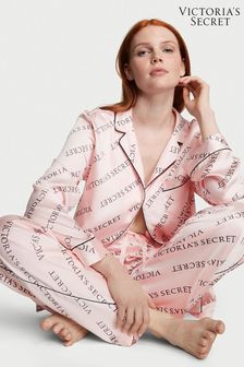 Victoria's Secret Purest Pink Logo Satin Long Pyjamas (Q35046) | €79