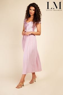 Little Mistress Pink Blush Spot Pleated Midi Dress (Q35067) | €42