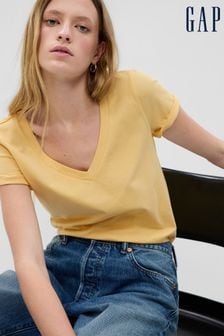Gap Yellow Organic Cotton Vintage Short Sleeve V-Neck T-Shirt (Q35090) | €10.50