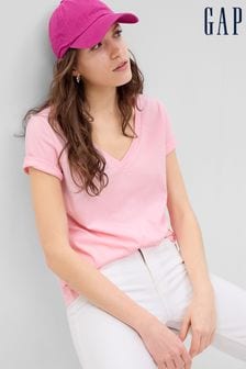 Gap Pink Organic Cotton Vintage Short Sleeve V-Neck T-Shirt (Q35099) | €12.50