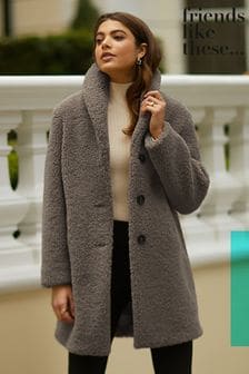 Friends Like These Longline Button Through Teddy Coat
