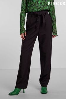 PIECES Black High Waisted Tie Detail Smart Trousers (Q35285) | LEI 209