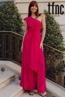 TFNC Pink One Shoulder Flutter Sleeve Maxi Dress (Q35457) | €28