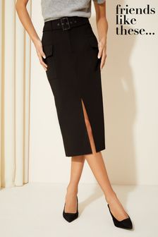 Friends Like These Black Utility Super Stretch Tailored Midi Skirt (Q35562) | €49