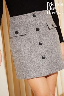 Friends Like These Button Front Cosy Boucle Mini Skirt