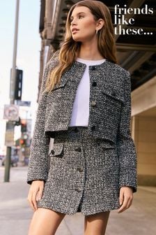 Friends Like These Black/White Cropped Boucle Button Through Jacket (Q35566) | kr766