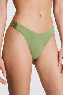 Victoria's Secret PINK Wild Grass Green Cotton Logo Scoop Thong Knickers (Q35613) | €12