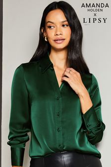 Lipsy Forest Green Petite Satin Button Through Shirt (Q35621) | €20