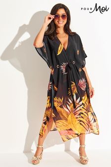 Pour Moi Black & Gold Recycled Luxe Maxi Chiffon Kimono (Q35771) | €49