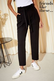 Friends Like These Black Paperbag High Waist Belted Trousers (Q35810) | €42