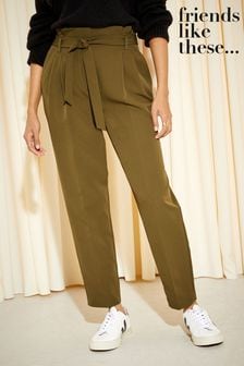 Friends Like These Khaki Green Paperbag High Waist Belted Trousers (Q35811) | €20
