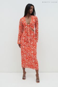 Pretty Lavish Orange Zebra Rosslyn Tied Long sleeve Midaxi (Q35841) | €53