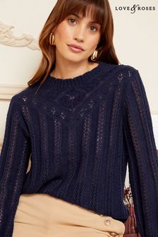 Marineblau - Love & Roses strukturiert-gewebter, supersofter Pullover aus Strickmischgewebe mit langen Ärmeln (Q35928) | 33 €