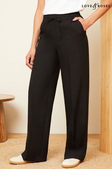 Love & Roses Black Elasticated Waist Wide Leg Tailored Trousers (Q35943) | $88