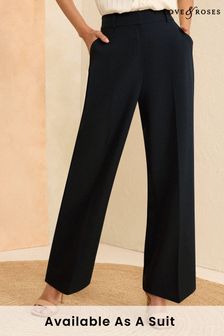 Love & Roses Navy Blue High Waist Wide Leg Tailored Trousers (Q35945) | AED222