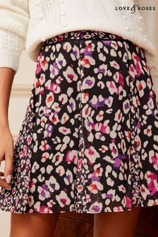 Love & Roses Black Animal Printed Godet Mini Skirt (Q35958) | €20