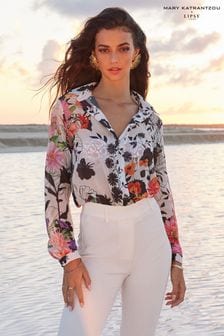 Mary Katrantzou x Lipsy White Floral Printed Chiffon Shirt (Q36062) | €45
