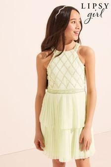 Lipsy Green Pleated Tiered Occasion Dress (Q36093) | €20 - €23.50