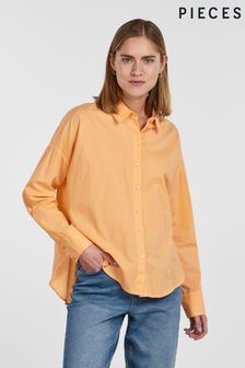 Оранжевый - Хлопковая рубашка свободного кроя Pieces (Q36345) | €19