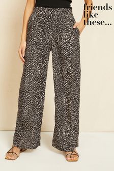 Friends Like These Black/Neutral Animal Wide Leg Pull On Trousers (Q36347) | €39