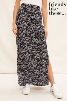 Friends Like These Black/White Spot Crinkle Split Summer Maxi Skirt (Q36348) | OMR13