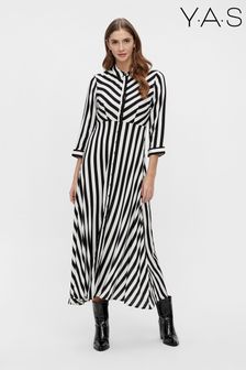Y.A.S Black & White Stripe Maxi Length Shirt Dress (Q36416) | ₪ 327