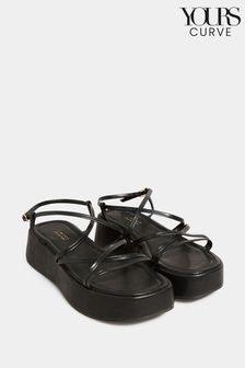 Yours Curve Black Extra-Wide Fit Strappy Flatform (Q36787) | €20