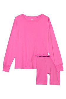 Victoria's Secret PINK Pink Berry Long Sleeve T-Shirt and Sleep Boxer Short Set (Q36886) | €47