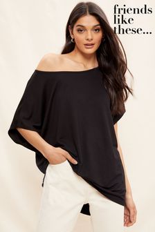 Friends Like These Black Soft Jersey Short Sleeve Slash Neck Tunic (Q36964) | €29